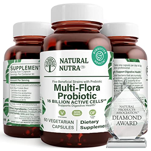 Natural Nutra Ultimate Flora Probiotic for Women and Men, Improves Digestion, Immune System, Multi-Strain with Lactobacillus, Acidophilus, 60 Capsules