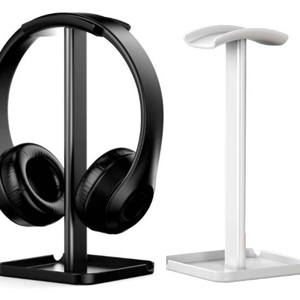 Coyktonty Headphone Stand Headset Holder Gaming Headset Holder with Aluminum Supporting Bar Anti-Slip Earphone Flexible Headrest ABS Solid Base for All Headphones Size (White)