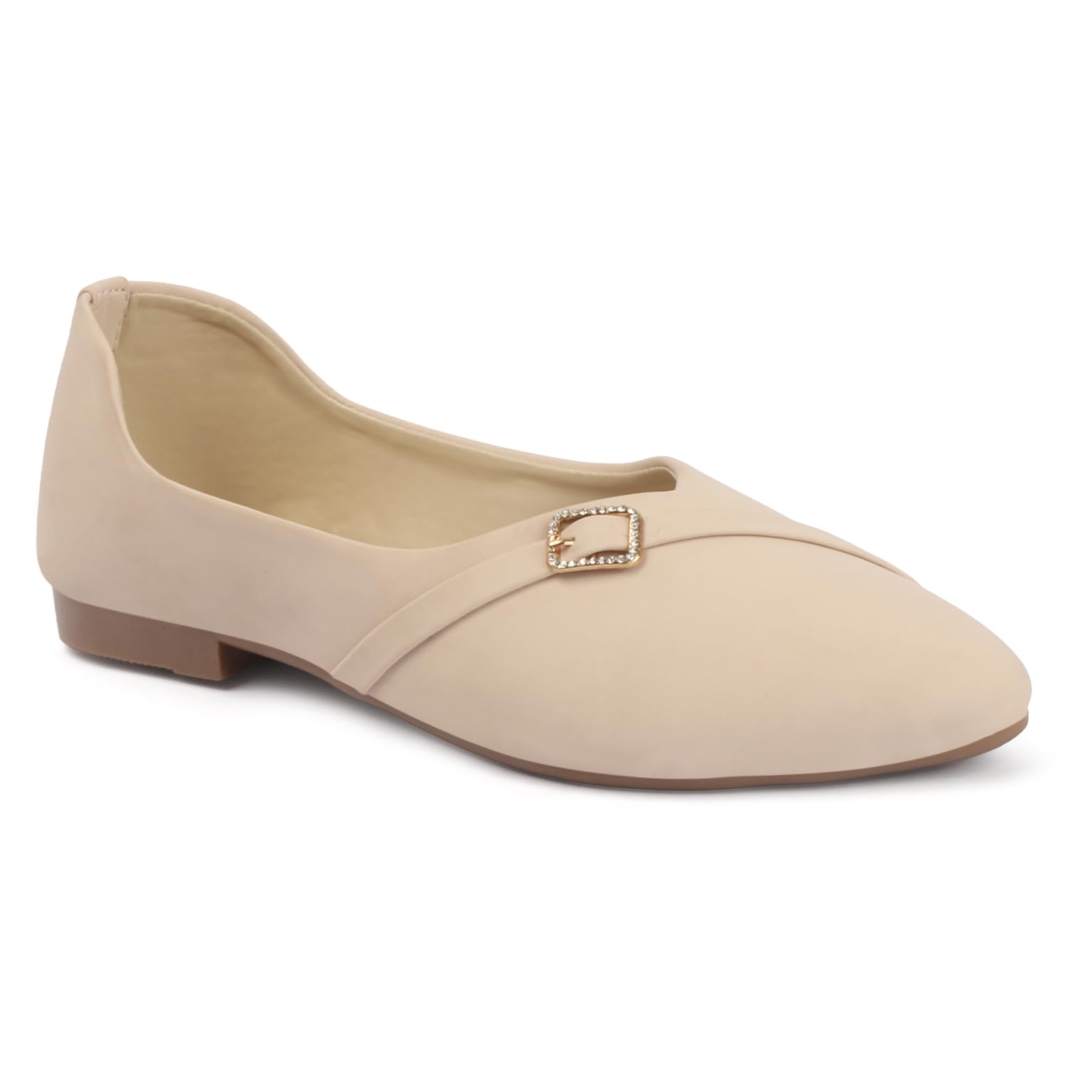 Women's Ballet Flats with Gold Embellished Buckle, Slip-On Ballerina Shoes-image-10