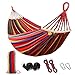 Hamac double extérieur en coton 200 x 150 cm grand avec barre d'écartement Noeud en métal robuste, charge 300 kg pour terrasse de jardin de camping avec sac de transport Sangles et cordes d'arbre