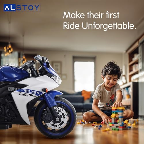 Image of Alstoy Ninja Ride-On Bike for Kids | 12V Rechargeable Battery Electric Toy Bike | Bluetooth Music | 35kg Capacity | Ages 3-8 Boys & Girls| BIS /ISI Approved | 6-Month Warranty | Large | Blue