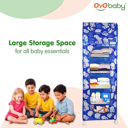Image of OYO BABY Kids Wardrobe for Storage 6 Shelves | Heavy Duty Plastic Almirah for Baby Clothes, Toys & Books Rack | Compact Storage Organizer for Nursery /Bedroom [Cartoon Printed - Blue]