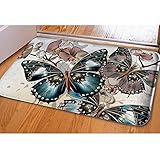 Butterfly Welcome Mat Bathroom Rug Kitchen Floor Mat for Holiday Non Slip Flannel Soft Area Rugs