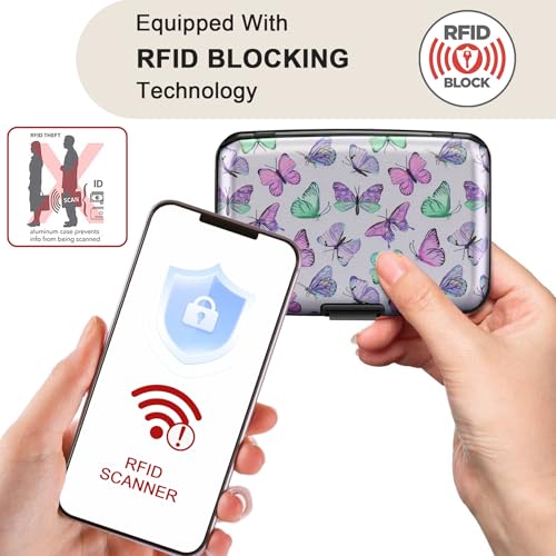 Image of ELFISH Mini RFID Aluminum Wallet Credit Cards Holder Business Card Case Metal ID Case for Men Women(Colorful Butterflies)