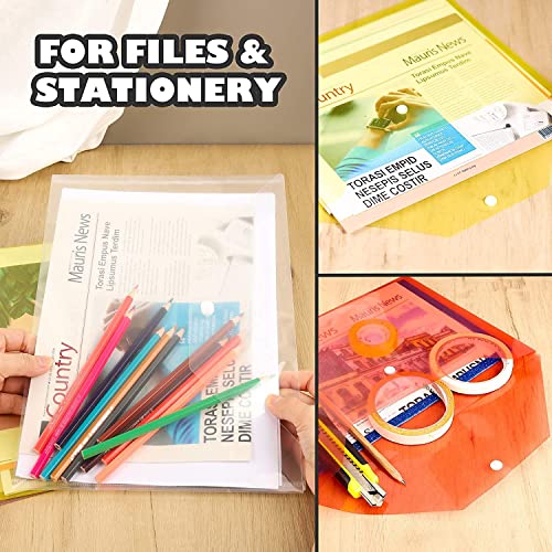 Image of Shuban Document File Folders with Snap Button Closure, Waterproof Plastic Envelope Pouches for Letter /A4 Size Paper, Assorted Transparent Colors (Style-5-Plain Transparent Folder-4Pcs-Mix Color)