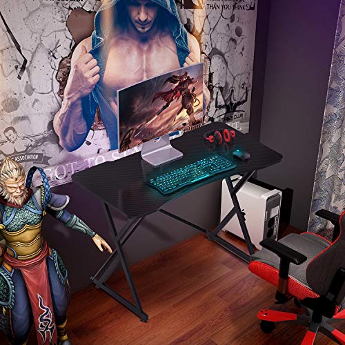 Gaming Desk, Ergonomic Black Home Office Computer Table, Gamer Workstation for PC/Laptop, 43