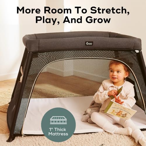 Image of Babymoov Moov & Comfy 3-in-1 Lightweight Travel Crib, Baby Play Yard, and Infant Bassinet, Charcoal Grey