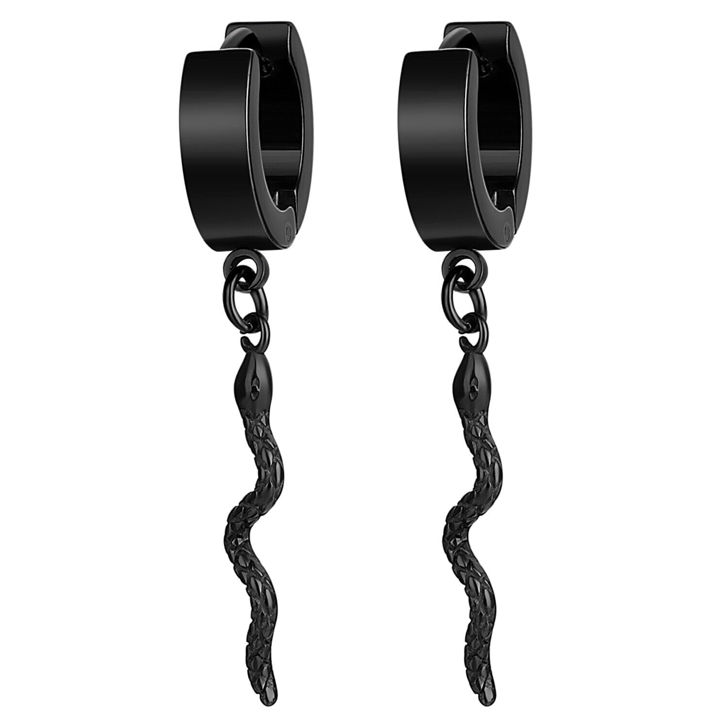 the men thing SNAKLET BLACK - Titanium Steel Hoop Earrings for Men & Boys-picture-34