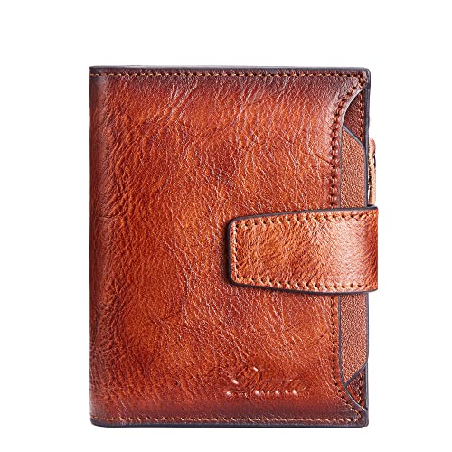 2022 New Brand Men's Wallet 100% Genuine Leather Men Wallet Coin Purse Small Mini Card Holder Chain Anti-theft Swipe (yellowish brown) (D05508)