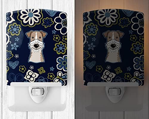 Caroline's Treasures BB5098CNL Blue Flowers Wire Haired Fox Terrier Ceramic Night Light Compact, UL-Certified, Ideal for Bedroom, Bathroom, Nursery, Hallway, Kitchen, 6x4x3, Multicolor image 4