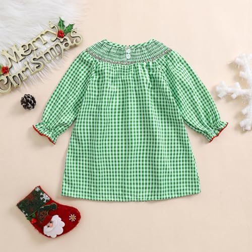 Toddler Baby Girl Christmas Dress Long Sleeve Santa Embroidery Plaid Princess Dresses Cute Christmas Outfits Set3