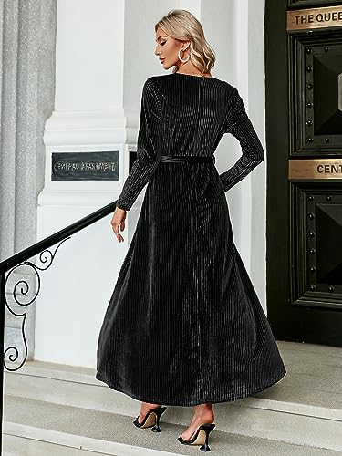 Image of BerryGo Women's Velvet V Neck Wrap Semi Formal Dress Cocktail Party Maxi Dress for Wedding Guest