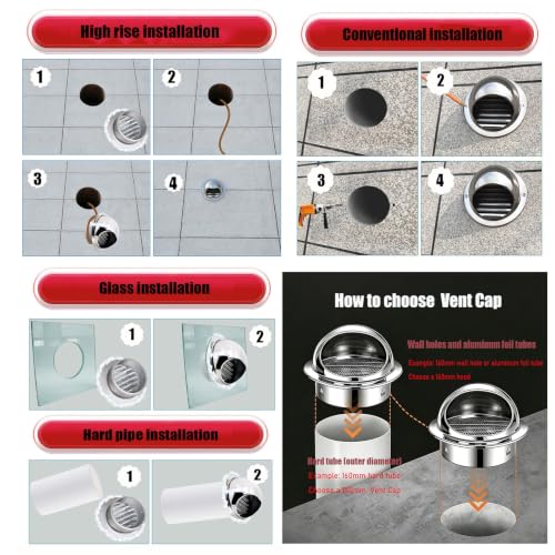 Cúpula de ventilación para tuberías con sistema antirreflujo y rejilla exterior de 130mm 4