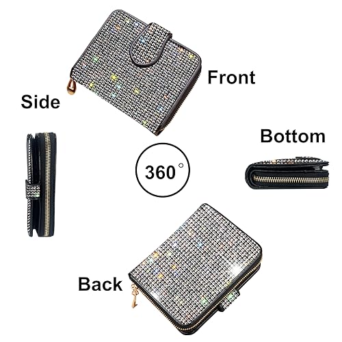 Bling Rhinestone Small Womens Wallet Girls Clutch Artificial Diamond Purse Credit Card ID Coin Holder W/Zipper Silver/White4