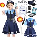 YADIYA Police Officer Costume for Kids, Cop Police Costume Girls Kids 3-12, Uniform for Girls Boys