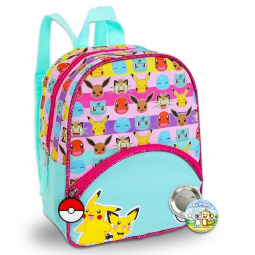 Nintendo Pacote de mini mochila Pokémon – Mochila de lona de 28 cm com bolso frontal, garrafa de água, mais | Conjunto de mochila Pokémon para meninas, Multicor, Pokemon Mini Backpack, Mochila