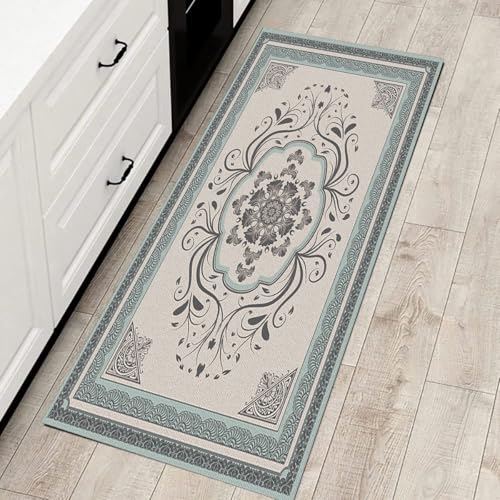 Alfombra lavable bohemia azul para proteger pasillos 4