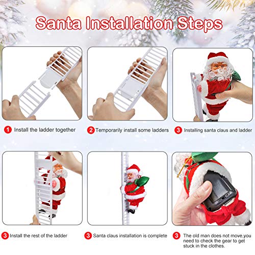 Santa Claus Climbing Ladder, Topwey Electric Singing Up and Down Santa Claus Ornaments for Christmas Tree, Santa Claus Doll Toy for Indoor Outdoor Xmas Christmas Decoration (Red 2)