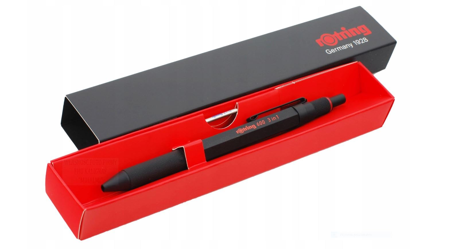 rOtring 600 penne multicolore 3 in 1 e portamine | Penna a sfera nera e rossa | portamine da 0,5 mm | elegante fusto nero | include custodia in velluto
