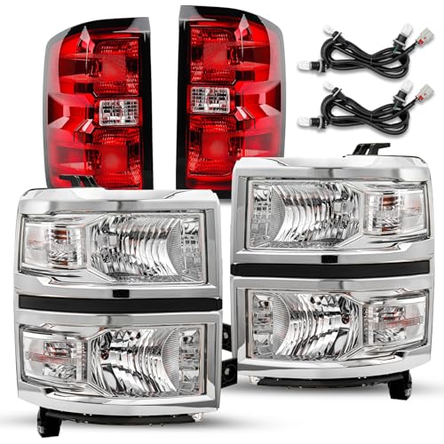 Image of TUSDAR Upgraded Lens Headlight and Tail Light Assembly Fit for 2014 2015 Chevy Silverado 1500 Pickup Truck OE Style Halogen Lamps Replacement Chrome Housing Clear Reflector /Driver & Passenger Side