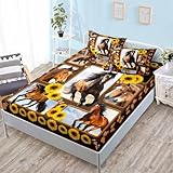 HOSIMA Horse Fitted Sheet&Pillowcases,Animal Themed Galloping Horse and Sunflower Floral Bedding,3D Printed Soft Decorative Fabric Bedding Deep Pocket,Teens Kids and Toddler Bedding Set,Twin Size.