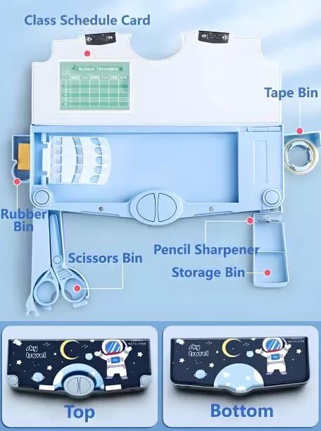 Image of YBN Plastic Jumbo Size Multi-Functional Astronaut Space Theme Pencil Modern Geometry Box with Accessories | Gifts for Kids (Plastic, Blue)