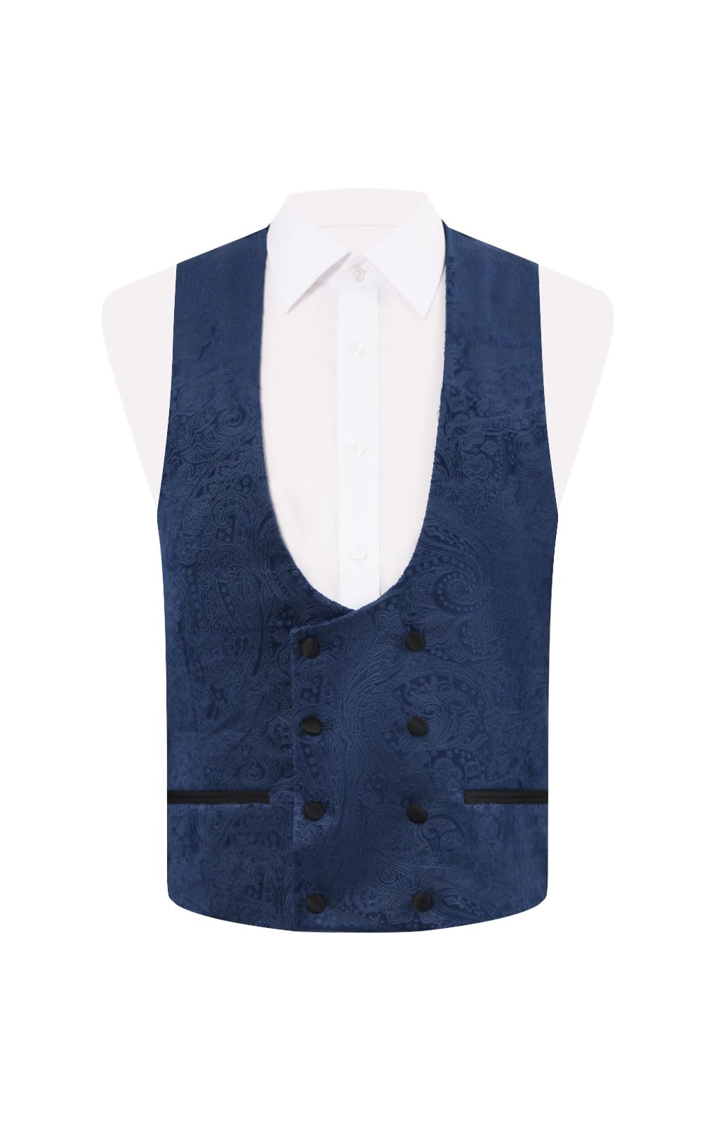 Dobell Mens Navy Paisley Velvet Tuxedo Waistcoat Regular Fit Double Breasted-L (42-44in)
