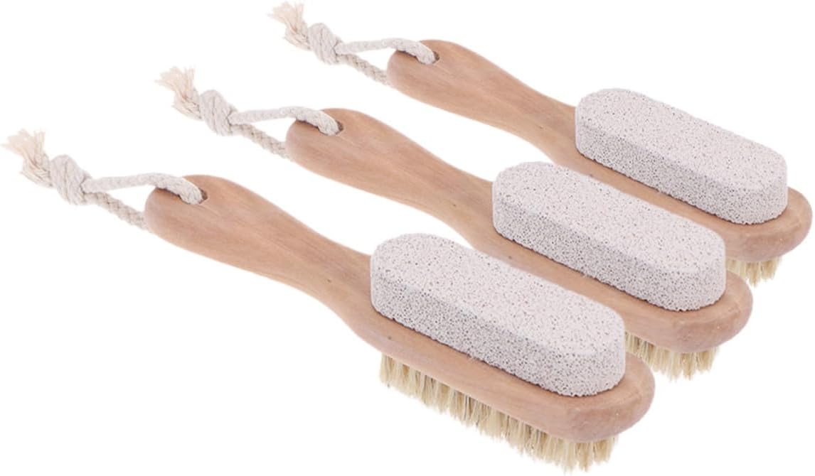MAGICLULU 3pcs Dual-Sided Foot Brush and Pumice Stone with Wood Handle for Shower Exfoliating Callus Remover Foot Care Tools for Men and Women