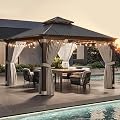 BELLEZE 12 x 12ft Hardtop Gazebo, Widen Pole Outdoor Canopy, Aluminium Frame Galvanized Steel Double Roof Waterproof Gazebo Tent with Nettings and Curtains for Patio, Backyard, Deck, Lawns, Garden