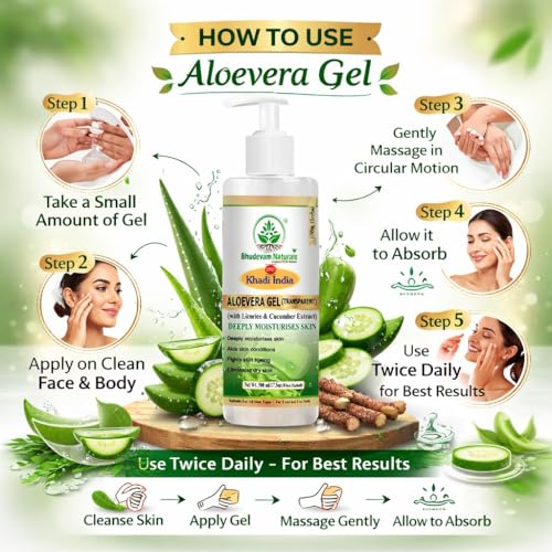 Image of khadi Aloe Vera Face Massage Gel | Hydrating & Soothing Skin | For Glowing, Soft & Clear Skin | Reduces Sunburn, Acne & Redness (TRANSPARANT ALOEVERA GEL (500ML))