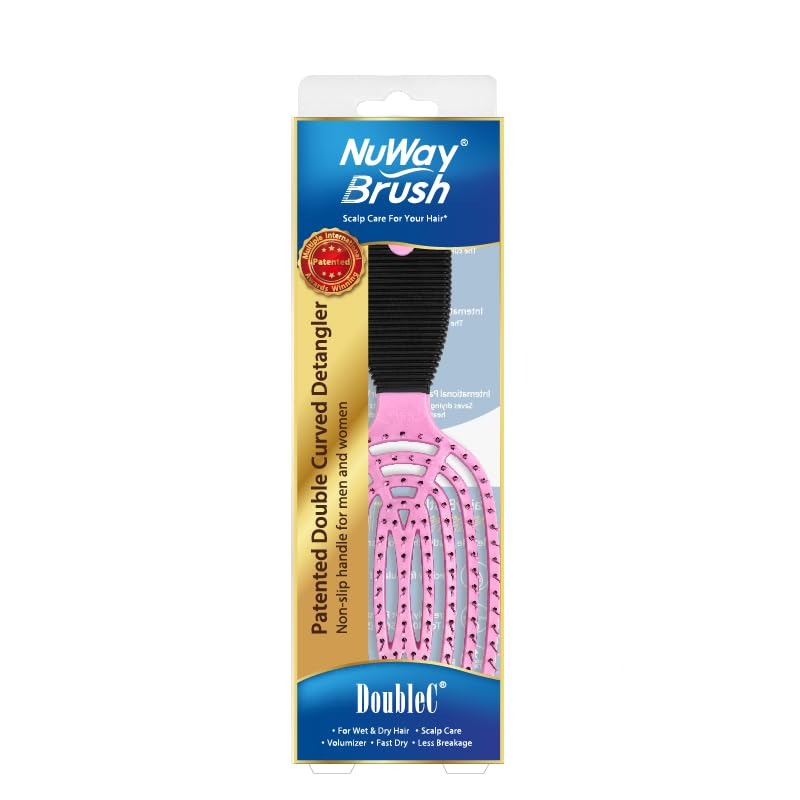 Miniatura 9 de NuWay 4HAIR DoubleC - Cepillo desenredante curvado doble patentado en Estados Unidos (rosa rosa)
