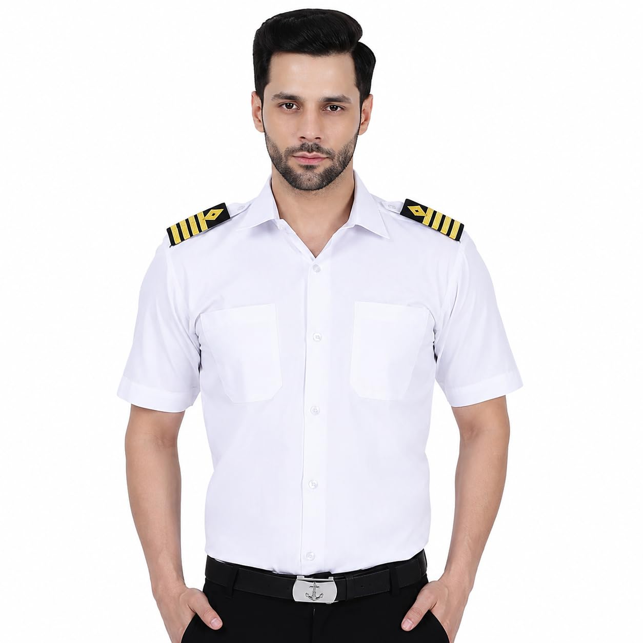 marinersapp Merchant Navy Uniform White Half Sleeve Shirt with Epaulet Flaps | White Shirt Uniform Accessory Cotton Shirt for Unisex Regular Fit | Lightweight & Comfortable Wear Shirt-picture-21