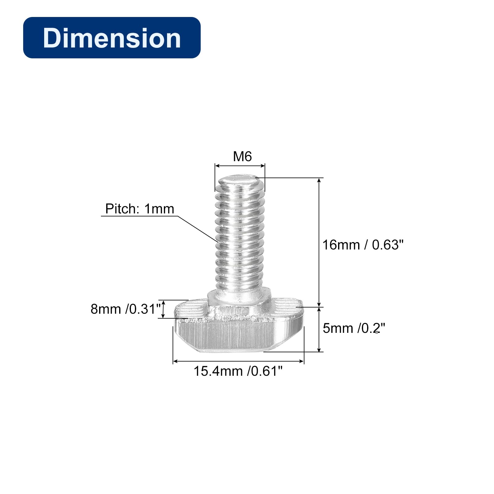 QUARKZMAN 20Pcs Boulons À Fente En T, M6 x 16mm Boulon À Tête Marteau Vis À T Pour Profilé D'Extrusion En Aluminium À Fente En T Série 3030, Acier Inoxydable 304, Argent