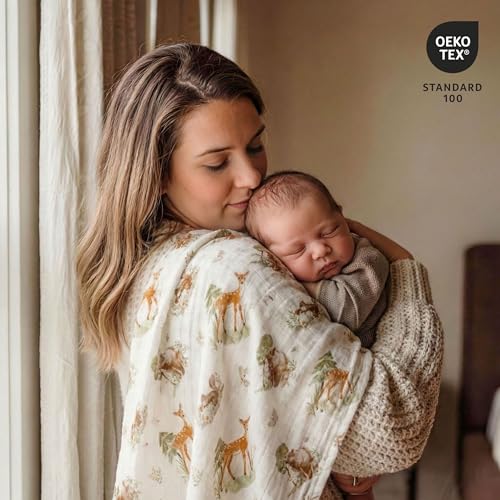 Image of GLLQUEN BABY Receiving Blanket Boy Cotton Muslin Swaddle Blankets Girl Newborn Squares Breathable & Soft Thin Baby Blankets Cloths Double Absorbent Infant Swaddling Wrap - 6 Pack (Deer & Soft Light)