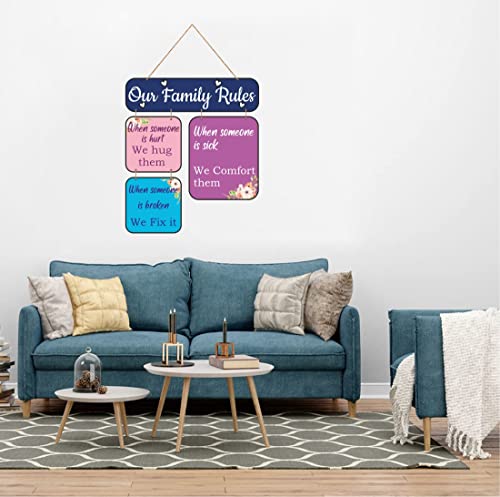 Image of Zesta Family Rules Wooden Wall Hanging Decorative Items /Hanging Home Wall Decor Items /MDF Decoration Items /Cute Wall Art For Living Room /Home Decor Items Living Room