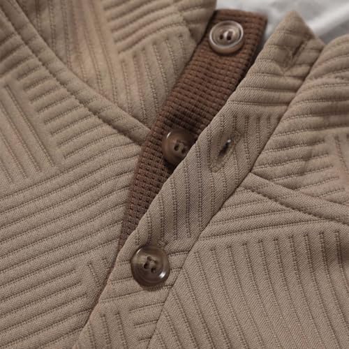 Xiaojmake Mens Fashion Hoodies Casual Thermal Long Sleeve 1/4 Button Up Hooded Sweatshirts Pullover with Elbow Patchwork4