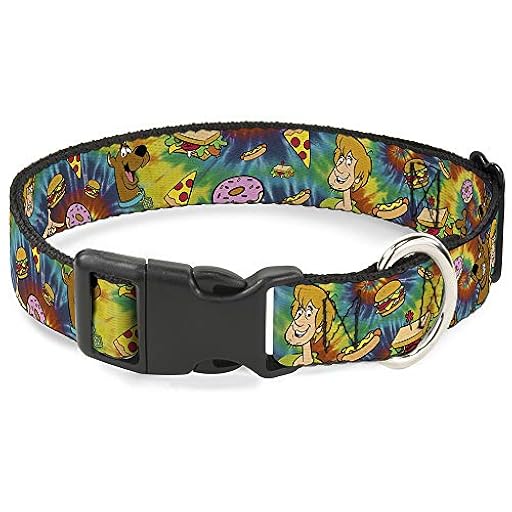 Buckle-Down Collar de Perro con Clip de plástico Scooby Doo and Shaggy Poses Munchies Tie Dye Multicolor 9 a 15 Pulgadas 1.0 Pulgadas de Ancho (DC-BKSR-WSD027-1.0-S) | Ya disponible en tu tienda friki favorita! En mundofriki.es!