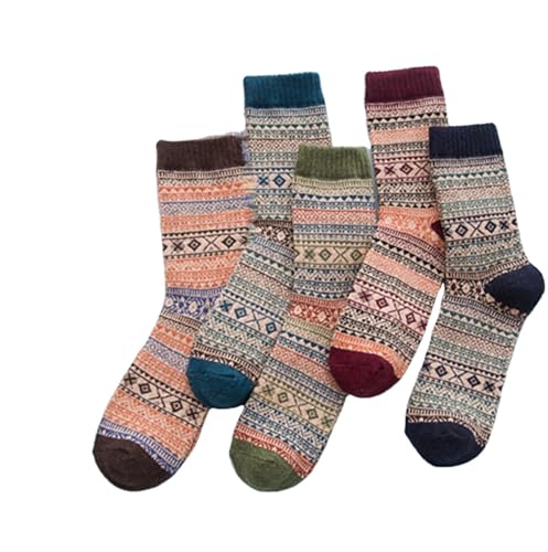 Kelabia 5 Pair Wool Socks for Women Cottagecore Nordic Socks Vintage Ribbed Knit Socks Winter Warm Cozy Slipper Socks