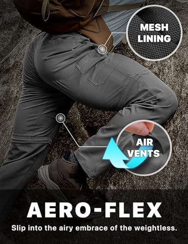 Image of CQR Men's Convertible Cargo Tactical Pants, Water Resistant Outdoor Hiking Pants, Zip Off Lightweight Stretch Work Pants