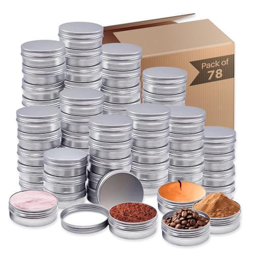 78 Pcs 2 oz Metal Tins With Lids Salve Tins With Lids Aluminum 2 oz Tin With Lid for Salve Lotion Bars Balms Spices or Beard Balm