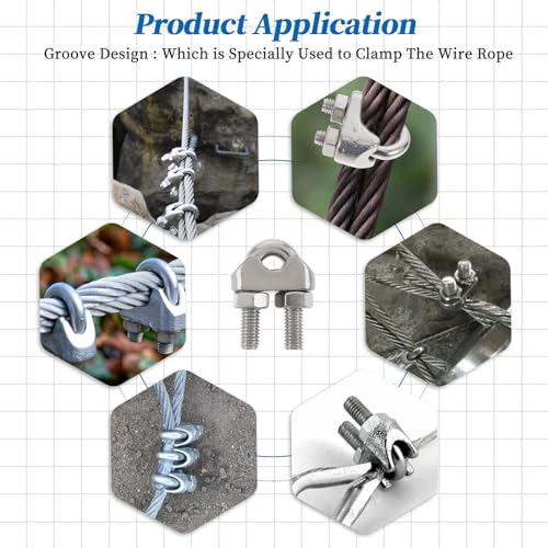 Styquenzer 583784_1_8ZCUB6XG Wire Rope Cable Clip, 1/4 Inch Wire Rope Clamp Cable Clamps Silver Thimble And Aluminum Crimping Loop Wire Rope Accessory Set thumb #5
