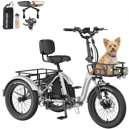 MOONCOOL Foldable Electric Tricycle for Adults 1500W 48V 20Ah 75 Miles Range, Aluminum E-Trike with Rear View Mirrors Accessory Kit, Rear Differential, Front Suspension, 450lbs Max Payload