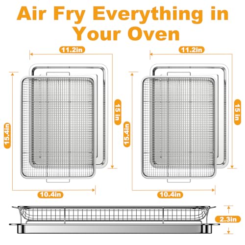 Image of DONGULI Air Fryer Basket Oven - 2 Set Large Air Fryer Basket and Tray Stainless Steel Oven Air Fryer Rack Pan Accessories for Baking 15.4 inchx11.2 inch