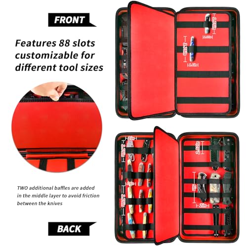 Image of GWCASE 66+ Pocket Knife Display Case for Folding Knives, Butterfly Knives | 88 Elastic Slots in Four Sizes, Hard EVA Protection for EDC Collectors, Survival, Home Display, Camping and Travel, Red