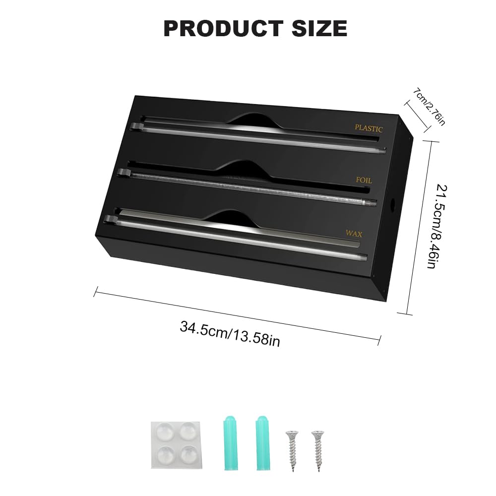 Dispenser di Pellicole in Acrilico Dispenser per Pellicola e Alluminio 34,5 x 21,6 x 7cm Dispenser Di Fogli Di Alluminio per Organizer da Cucina, Nero