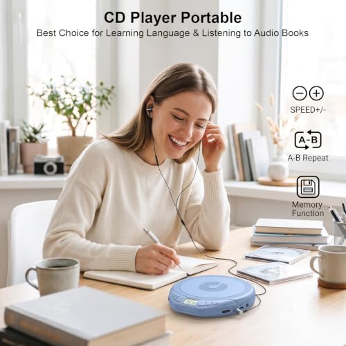 Image of Gueray Portable CD Player with Earphones CD Player for Car | CD Dsicman with Anti-Skip Shockproof with LCD Display Support PROG Memory Repeat Function