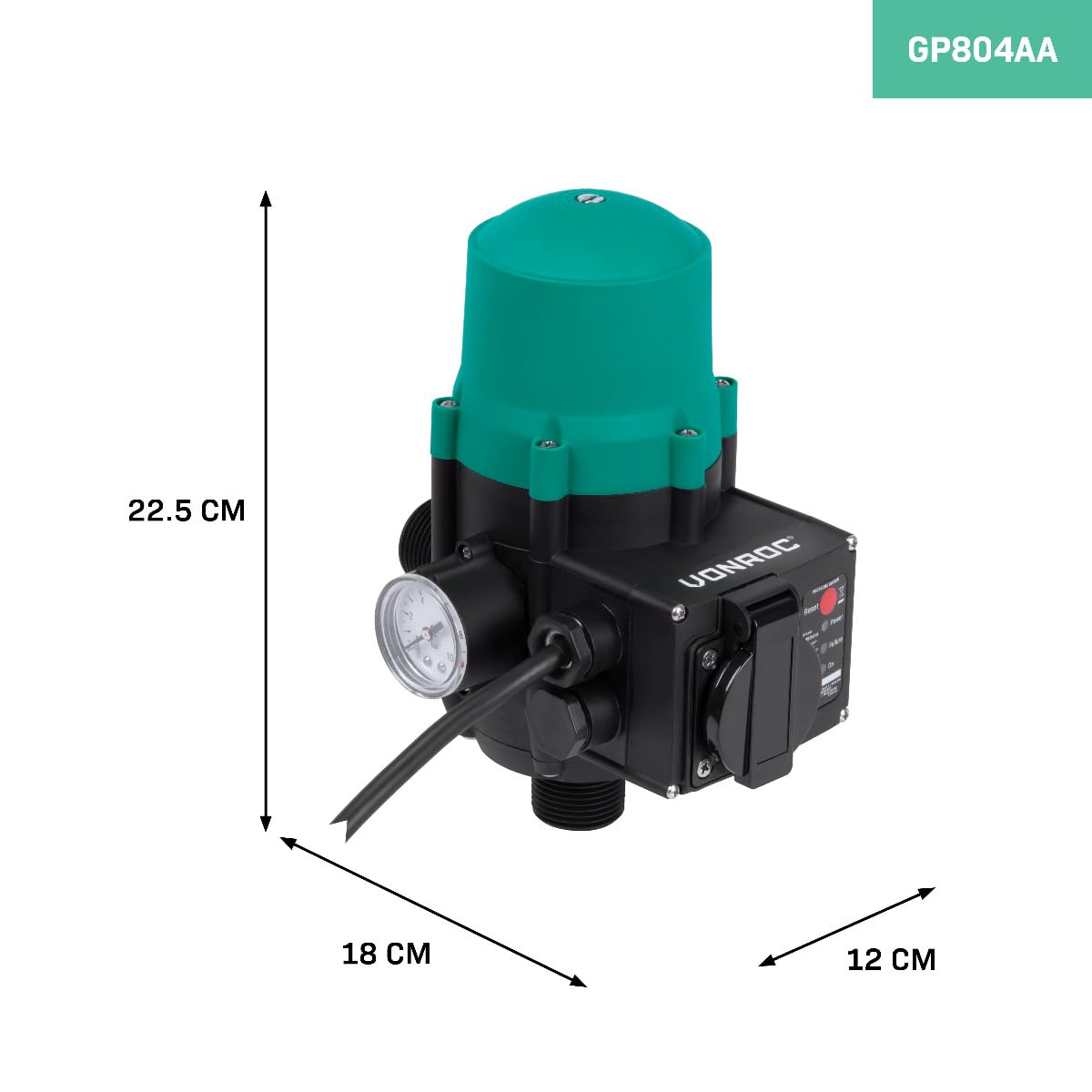 VONROC Presostato/conmutador de presión electrónico - Plug & Play - Universal - Máx. 1100W