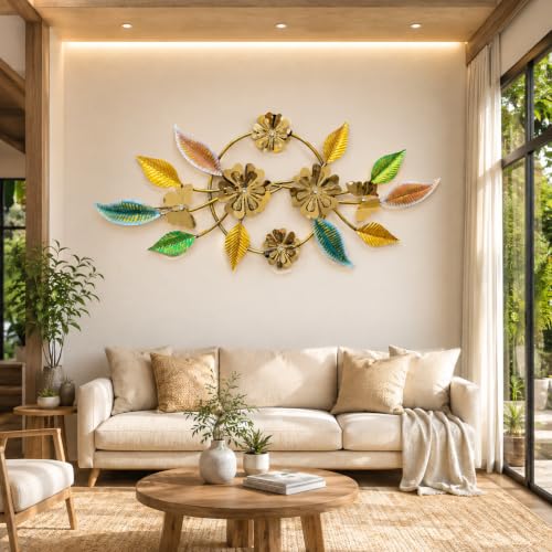Image of SHREE 'O' GREEN TECH - Big Decorative Floral Metal Wall Hanging Multicolor Flower Leaf Artwork Handcrafted Home Decor for Living Room Bedroom Dining Room (50 x 22 Inch)