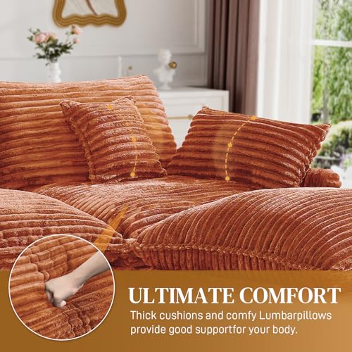 Image of 145 inch Oversized U Shaped Modular Sectional Sofa with Ottoman, Comfy Fluffy Soft Corduroy, Large Cloud Couch with USB Port, Cup Holder and Storage Central Console for Living Room, Orange
