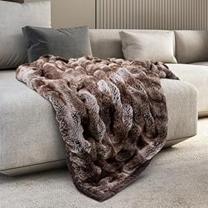 Mon Chateau Premium Reversible Luxury Faux Fur Throw for Couch, Sofa, or Bed – Plush Cozy Soft Blanket for Sleeping or Home Décor, 60″ x 70″ (Ruched Dark Brown)